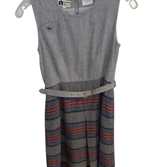 Vintage mid century 50s wool sleeveless grey red twee dress Academia winter chic - Picture 5 of 8